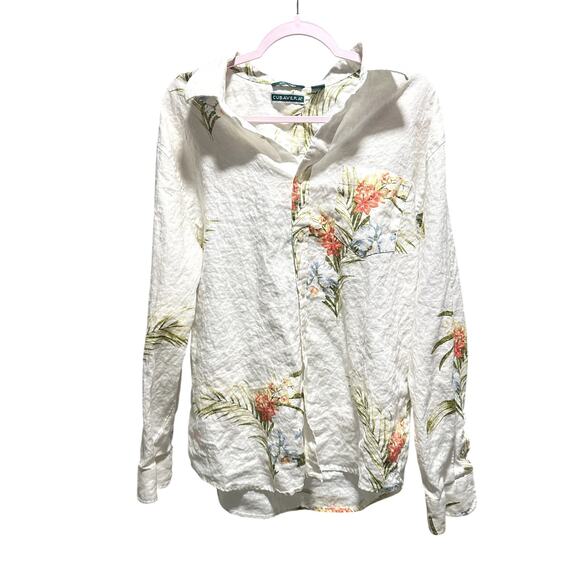 Cubavera 100% Linen White Tropical Embroidered Button Up Shirt – Men’s XL - Picture 1 of 2
